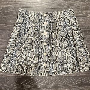Snake Print Faux Leather Button-Up Mini Skirt